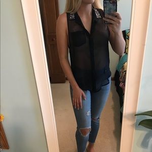 Navy sleeveless blouse